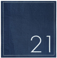 16 blå servietter til lykke med 21 års fødselsdag