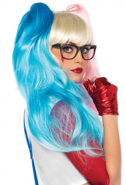 Long hair plait wig blue-pink 2