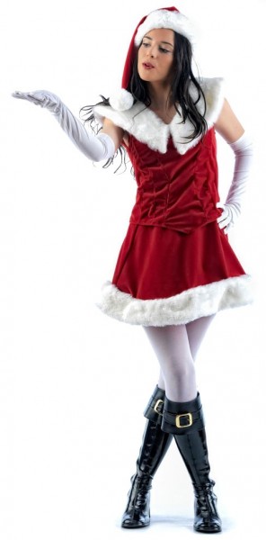 Costume de Père Noël rouge avec bordure en fourrure blanche