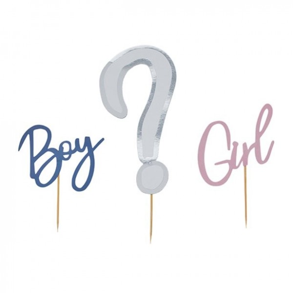 Gender Reveal jongen of meisje taartdecoratieset 3-delig