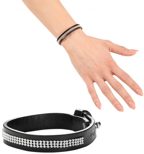 Bracelet à bascule avec pointes noir-argent