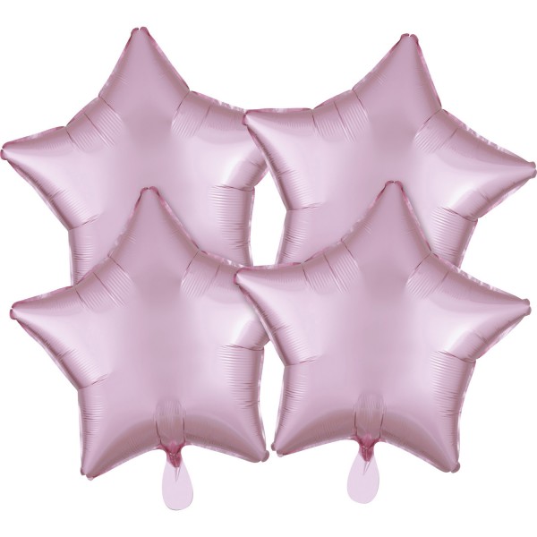 4 ballons étoiles en satin rose pastel 43cm