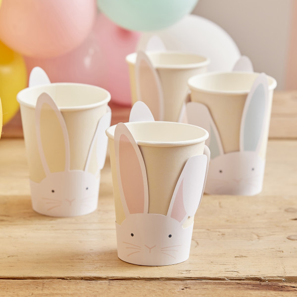 8 gobelets en papier pastel lapins de Pâques