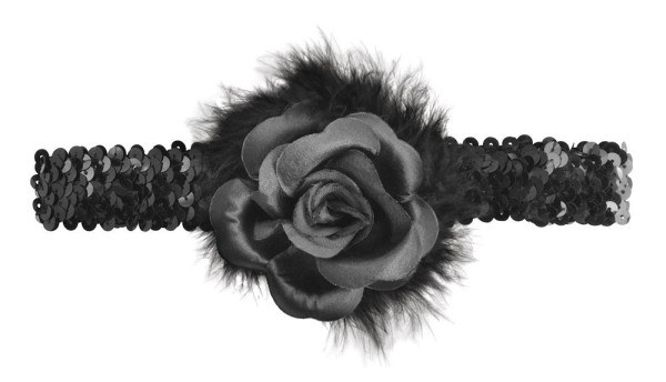Diadema de lentejuelas umbrana negra con flor