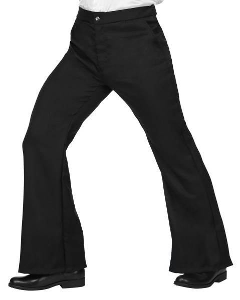 Czarne spodnie rozszerzane z lat siedemdziesiątych dla mężczyzn