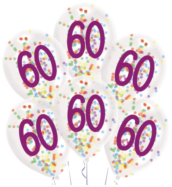 6 konfetti fest 60 års fødselsdag balloner 28cm