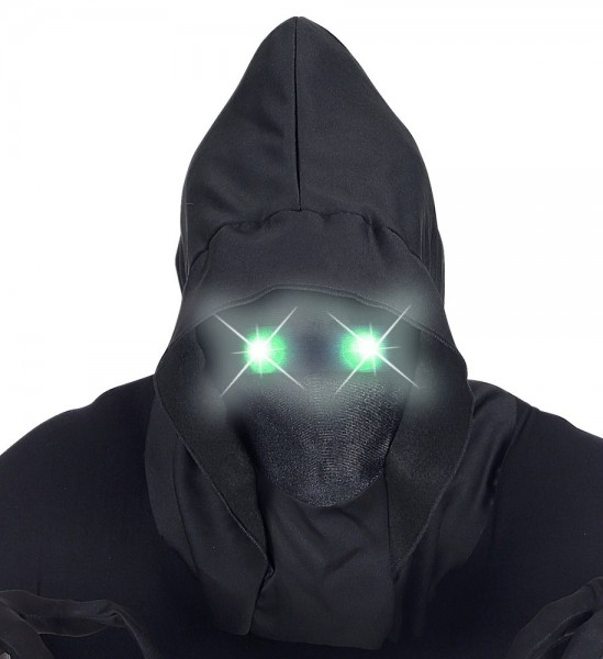 Anoniem masker met groene gloeiende ogen