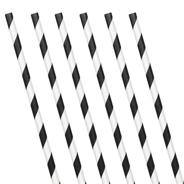 24 Papier-Trinkhalme schwarz-weiß 19 cm