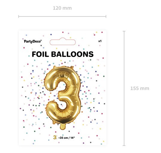 Zahl 3 Folienballon gold 35cm 3