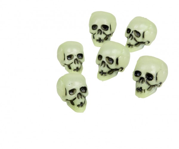 Happy Halloween Glow In The Dark Skulls 4cm 6-pack