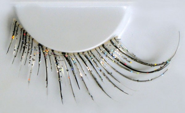 Curved glitter eyelashes in silver