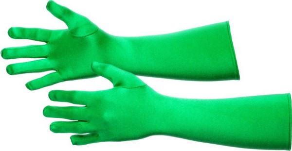 Grüne Satin Handschuhe 40 cm