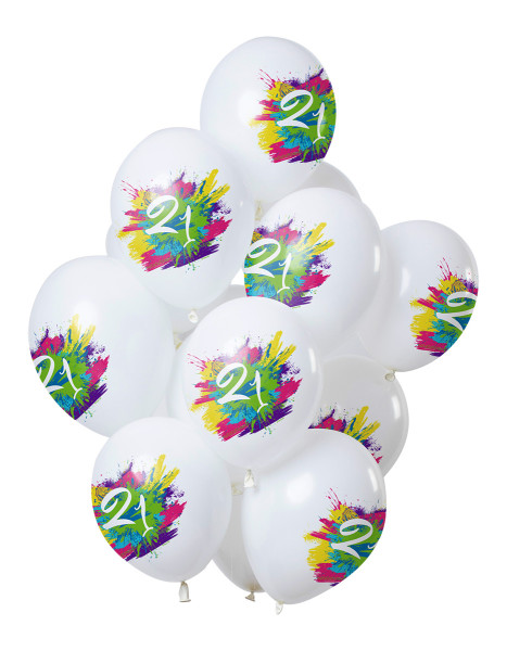 21. fødselsdag 12 latexballoner Color Splash