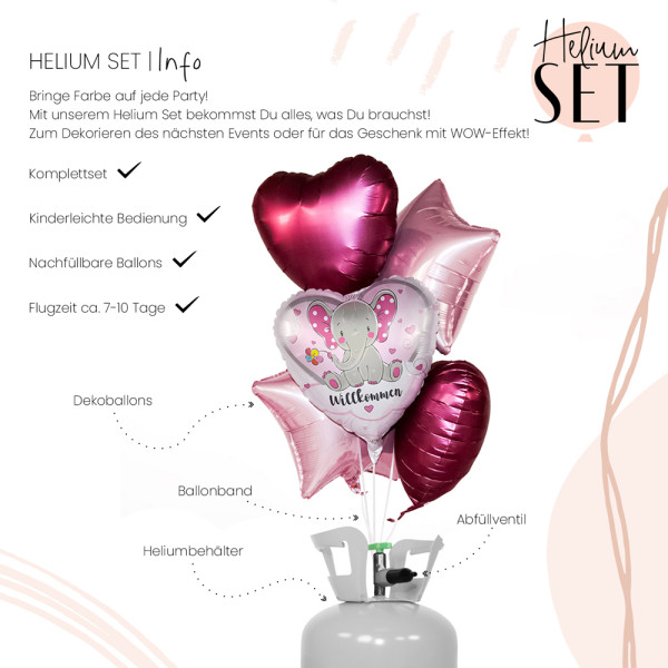Elefant Willkommen Rosa Ballon Bouquet-Set mit Heliumbehälter 3