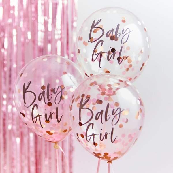 5 Newborn Star Baby Girl confetti balloons 30cm