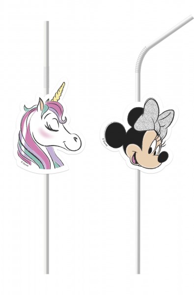 6 Minnie Mouse unicorn straws 24cm