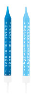 Blue Happy Birthday kagelys med holder 10 stk