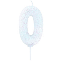 Glittering number 0 cake candle white 7cm