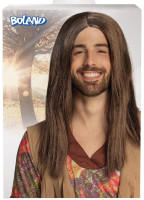 Oversigt: Brun hippie langt hår parykk Fred