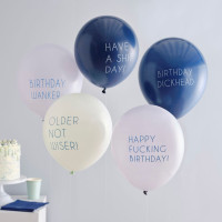 5 blå anti fødselsdagsballoner 30cm