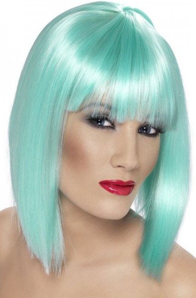 Neon turquoise glamor party wig