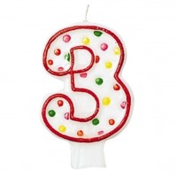 Red number 3 cake candle colored 7.6cm