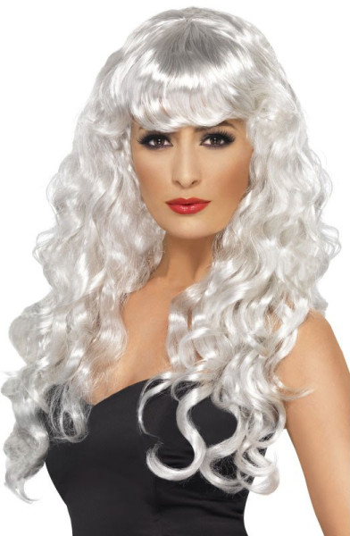Wig long hair curls white with bangs