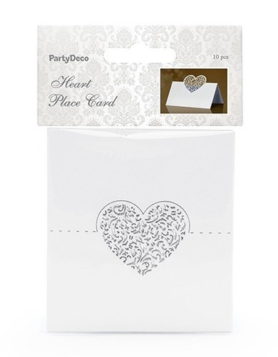 10 tarjetas de lugar con adorno de corazón 9 x 6,5 cm