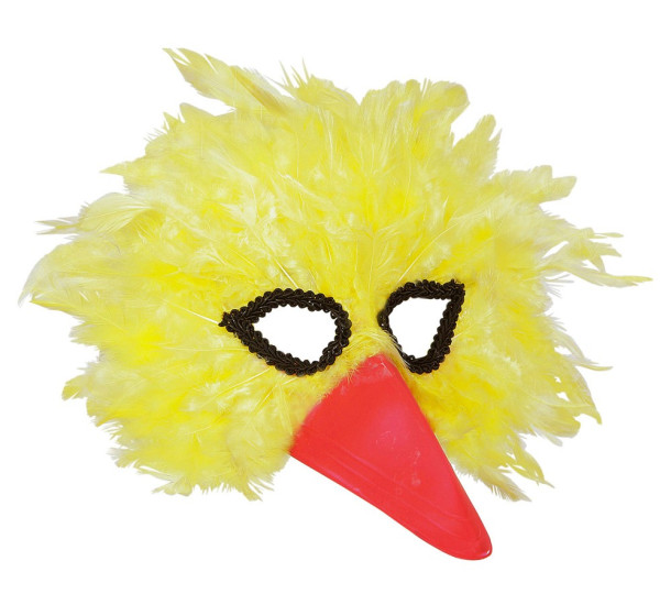 Maschera di uccello gialla con piume