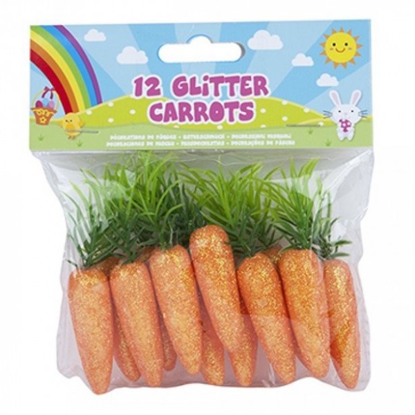 12 glitrende dekorative gulerødder 5 cm
