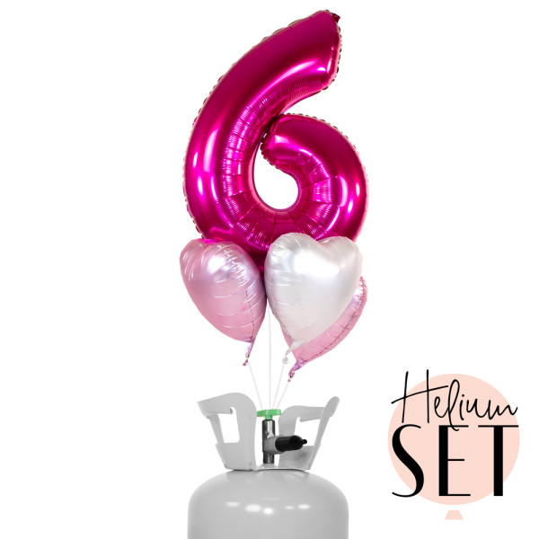 XXL Zahl 6 Pink Ballonbouquet-Set mit Heliumbehälter