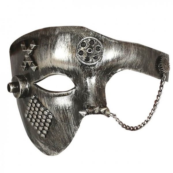 Mezza maschera steampunk argento