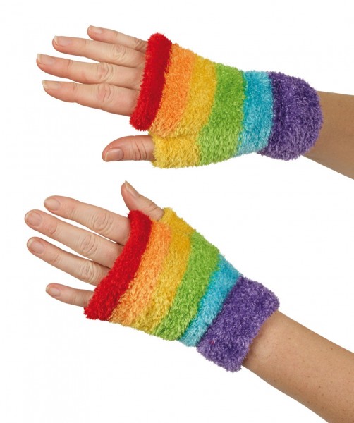 Fingerless rainbow plush gloves