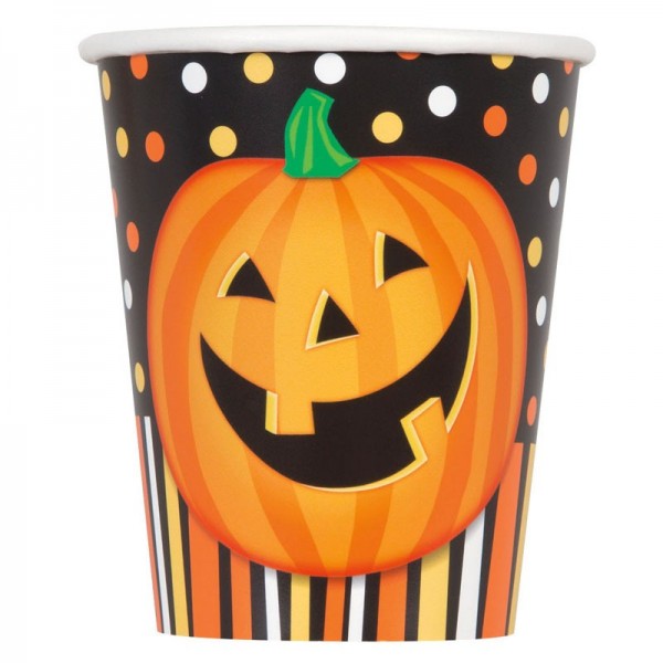 8 Halloween Pumpkin Fun Paper Cups 266ml