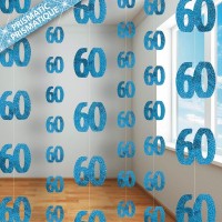 Oversigt: Glad blå mousserende 60-års fødselsdag hængende dekoration