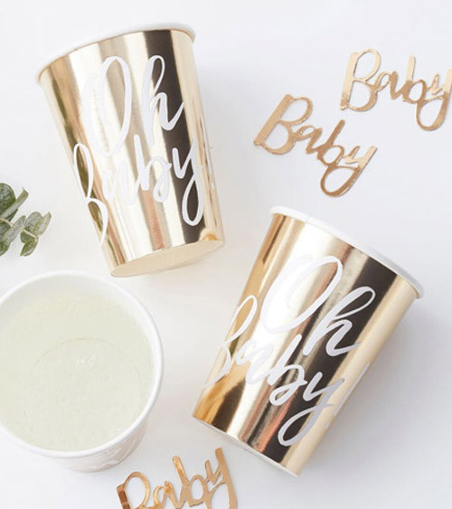 8 gold Oh Baby paper cups 255ml