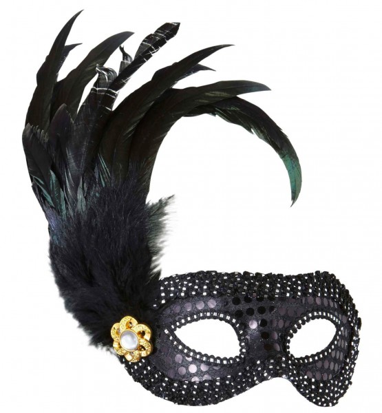 Ornate nera eye mask with feathers