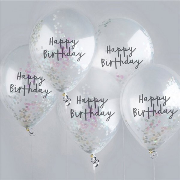 5 ballons confettis Happy Birthday 30cm