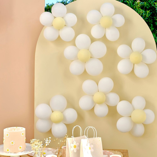 42 Little Flower Balloons White and Yellow