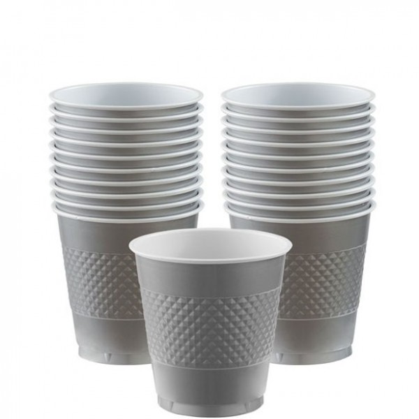 20 vasos de plástico plateados 266ml