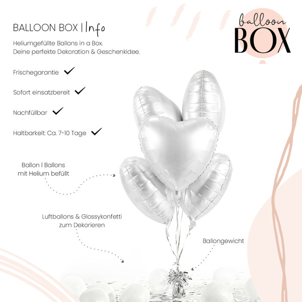 5 Heliumballons in der Box matte White Hearts 3