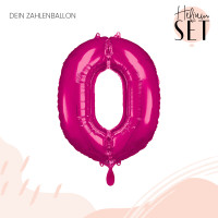 Vorschau: XXL Zahl 0 Pink Ballonbouquet-Set mit Heliumbehälter