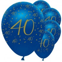 Preview: 6 latex balloons 40th birthday blue 30cm