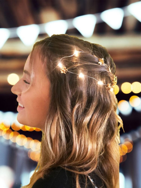 Chaîne lumineuse LED pour cheveux dorée 1m