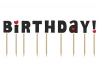 Oversigt: 14 cupcakepropper Tillykke med fødselsdagen 9cm