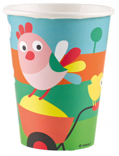 8 Funny Farm Animals Paper Cups 266ml