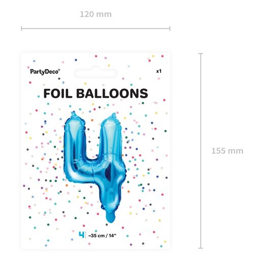 Number 4 foil balloon azure blue 35cm 3