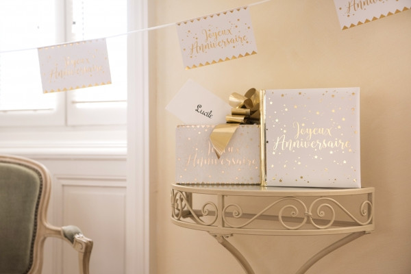 Joyeux Anniversaire Kartenbox weiß-gold 3