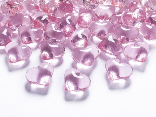 30 krystal spredt dekoration hjerter lyserød
