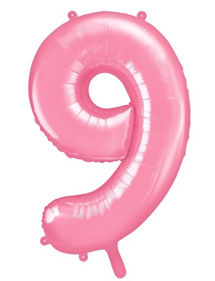 Nummer 9 folieballon roze 86cm